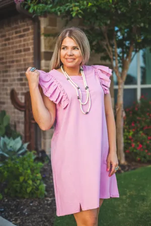 Ruffle Sleeve Knit Dress in Pink