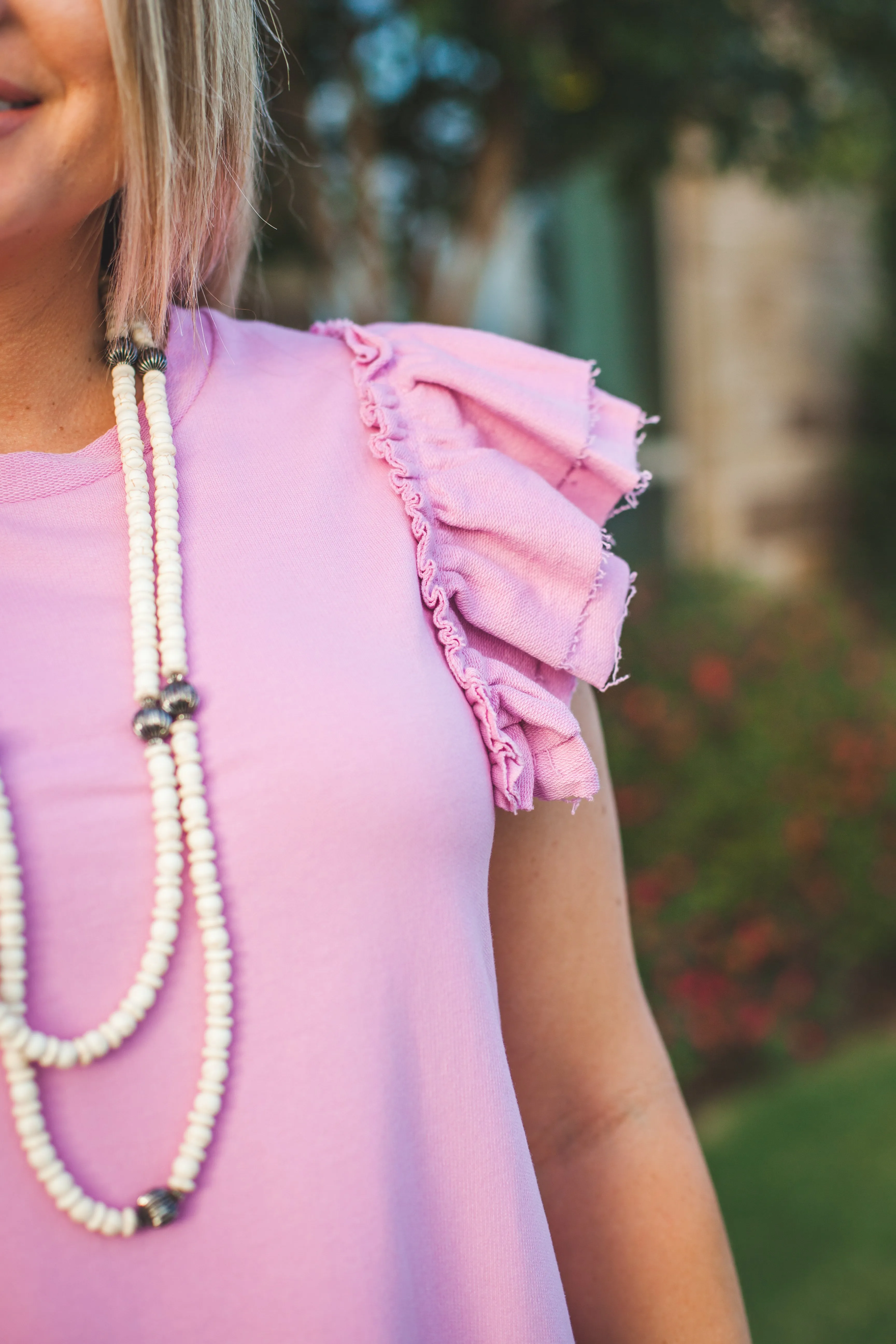 Ruffle Sleeve Knit Dress in Pink