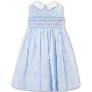 SARAH LOUISE -  Peter Pan Collar  Sleeve less Smock Dress - Blue