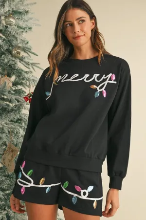 Sequin Merry Graphic Pullover and Shorts Set