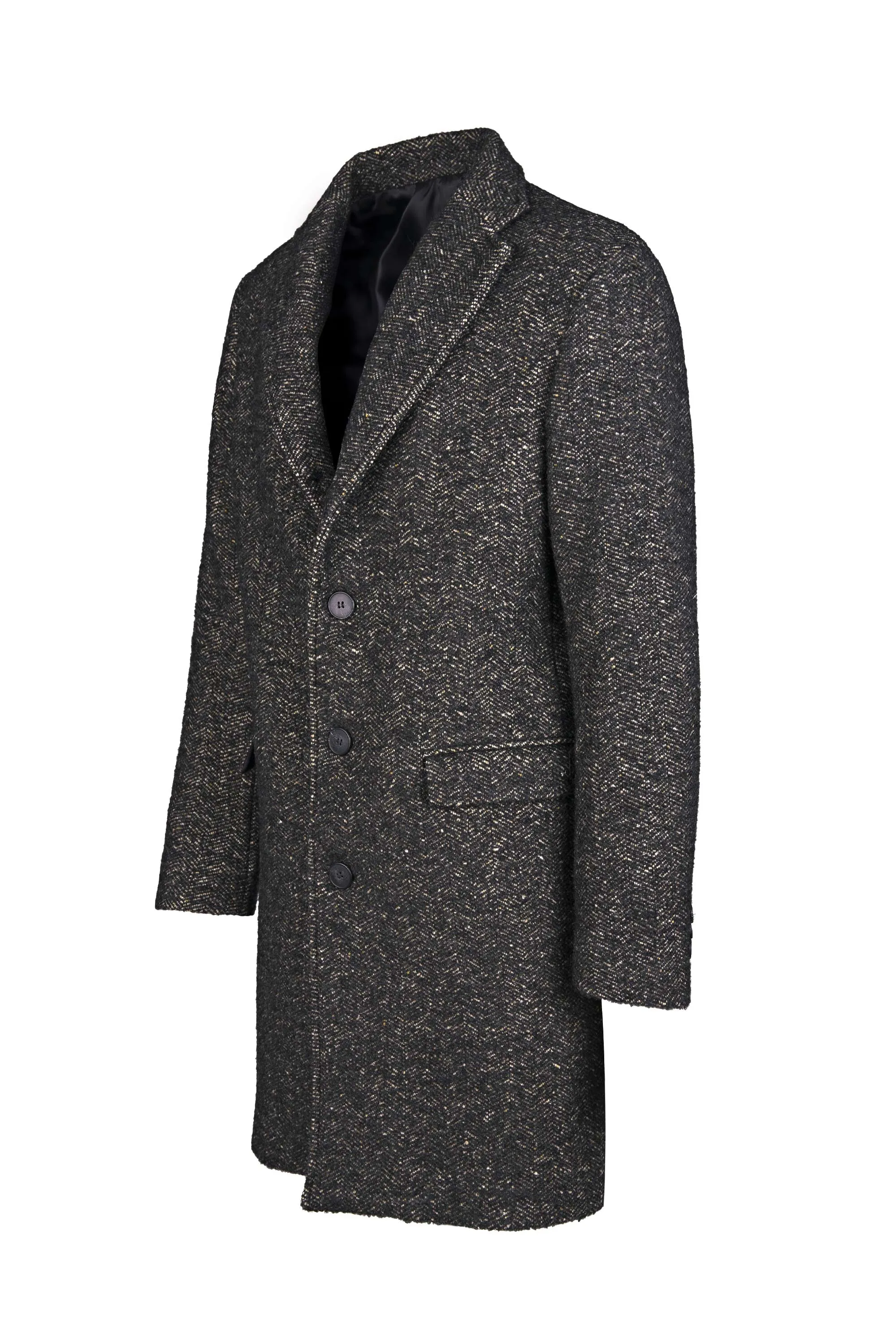 Single-Breasted Herringbone Wool Coat