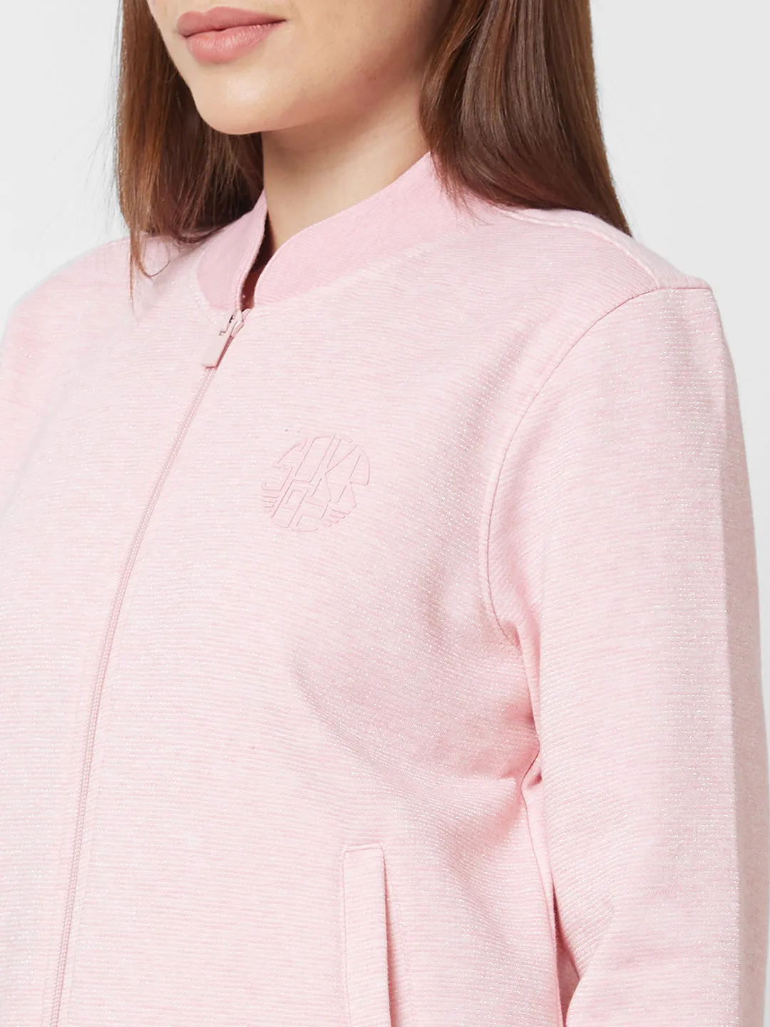 Spykar Round Neck Full Sleeve Pink Sweatshirt For Women