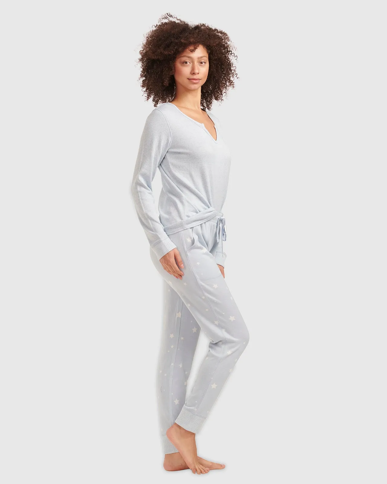 Starry Celestial Blue Split Neck Pullover PJ Set