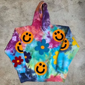 Street casual smiley flower pattern long-sleeved hoodie