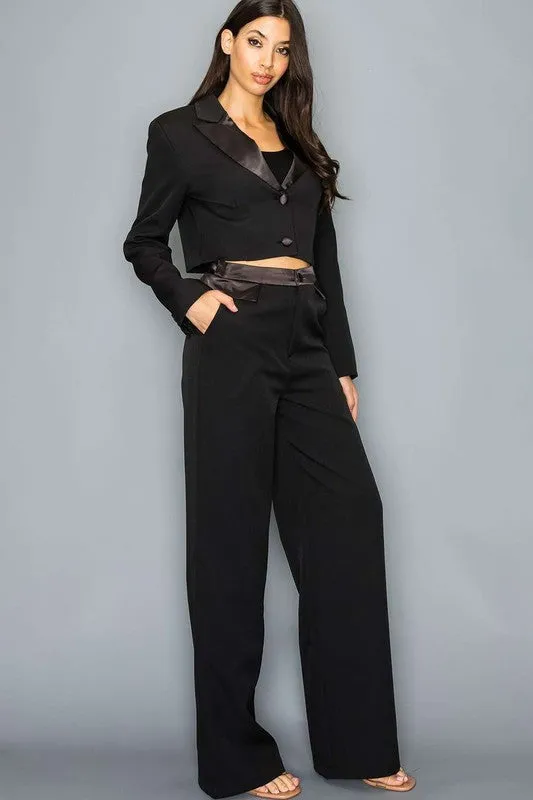 Tailored Satin Contrast Wideleg Pants