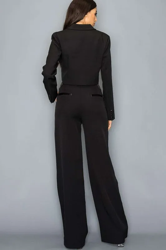 Tailored Satin Contrast Wideleg Pants