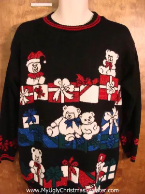 Teddy Bear Party 80s Ugliest Christmas Sweater Pullover