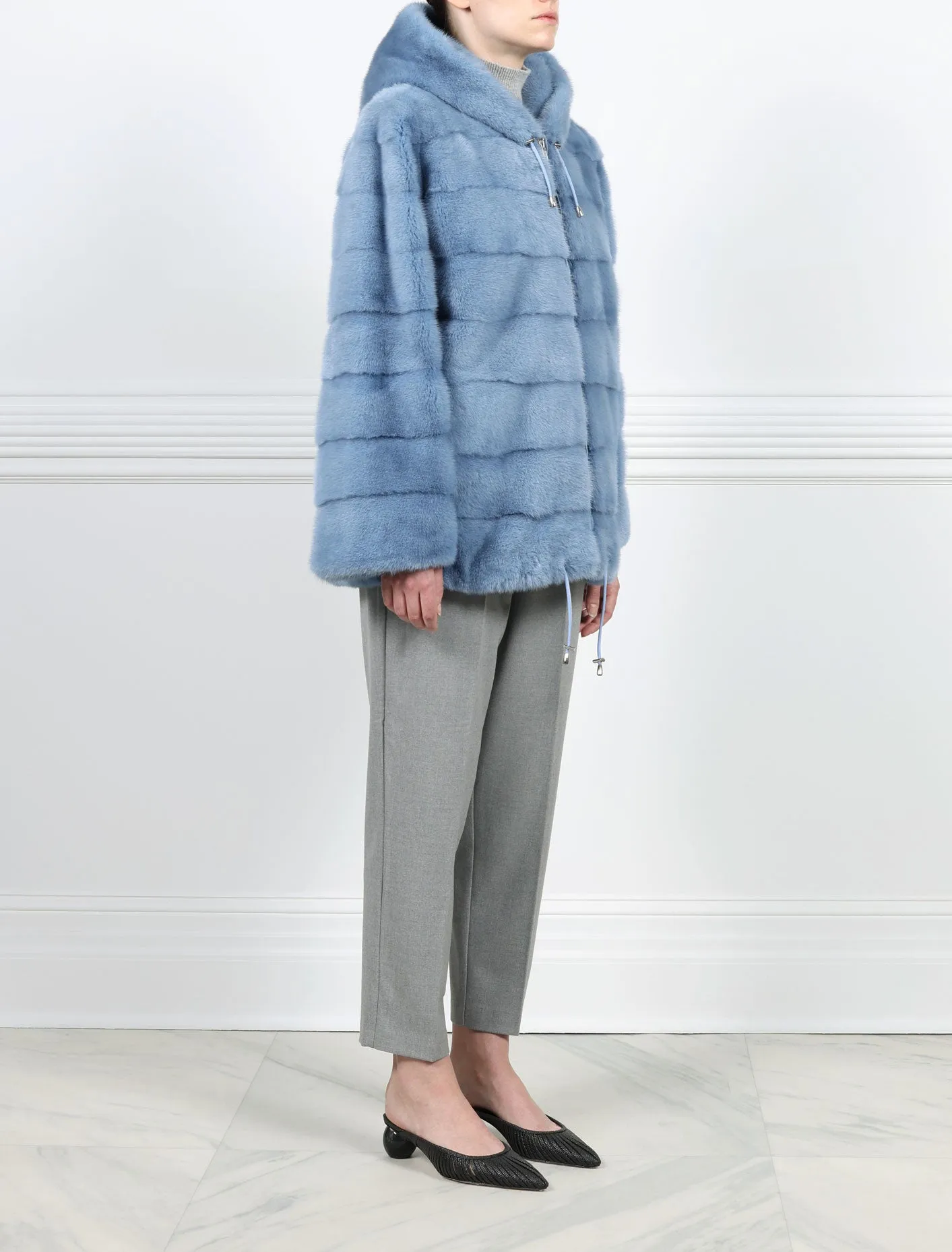 The Louisa Hooded Horizontal Mink Fur Jacket