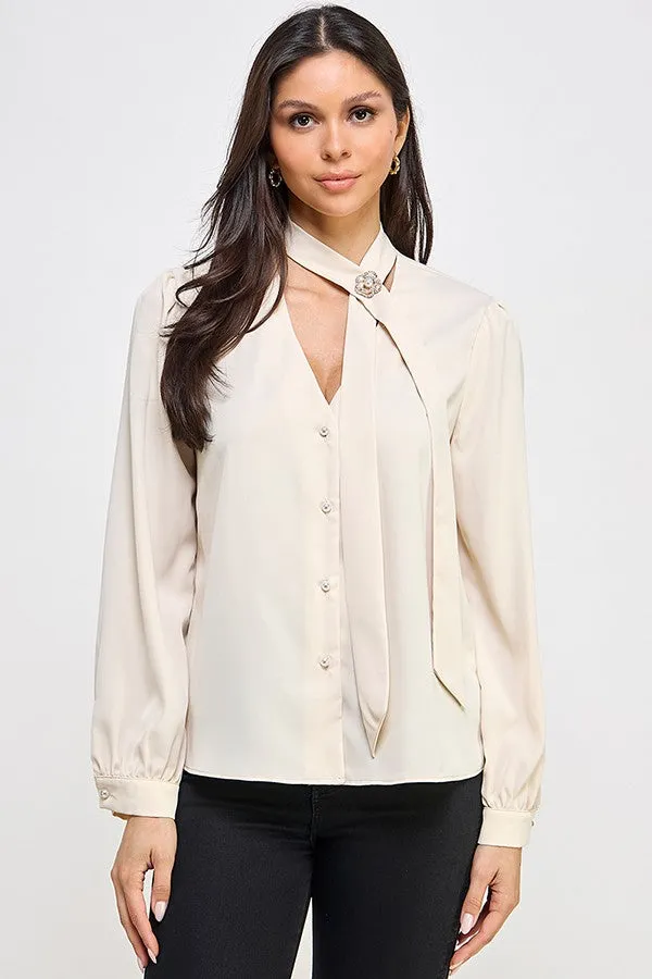 TIE PEARL BUTTON TOP