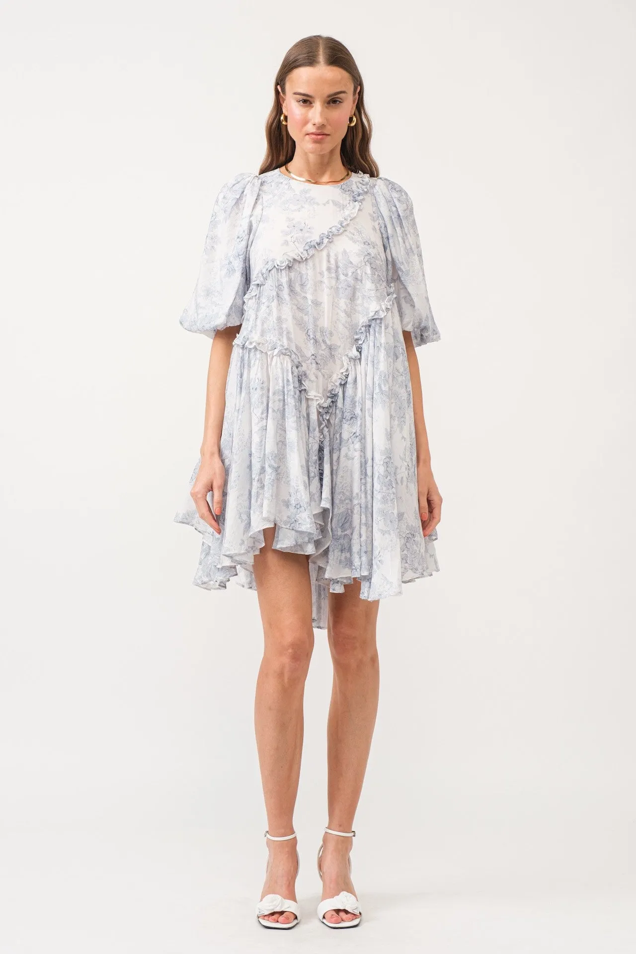 Toile Asymmetrical Mini Dress