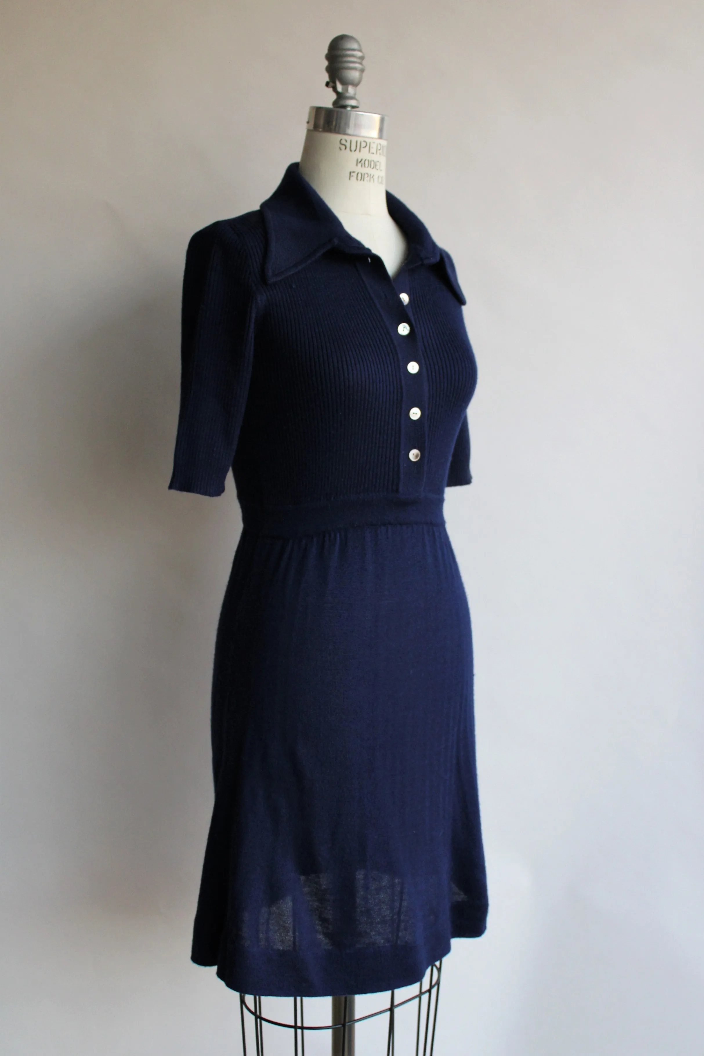 Vintage 1970s Navy Blue Knit Dress