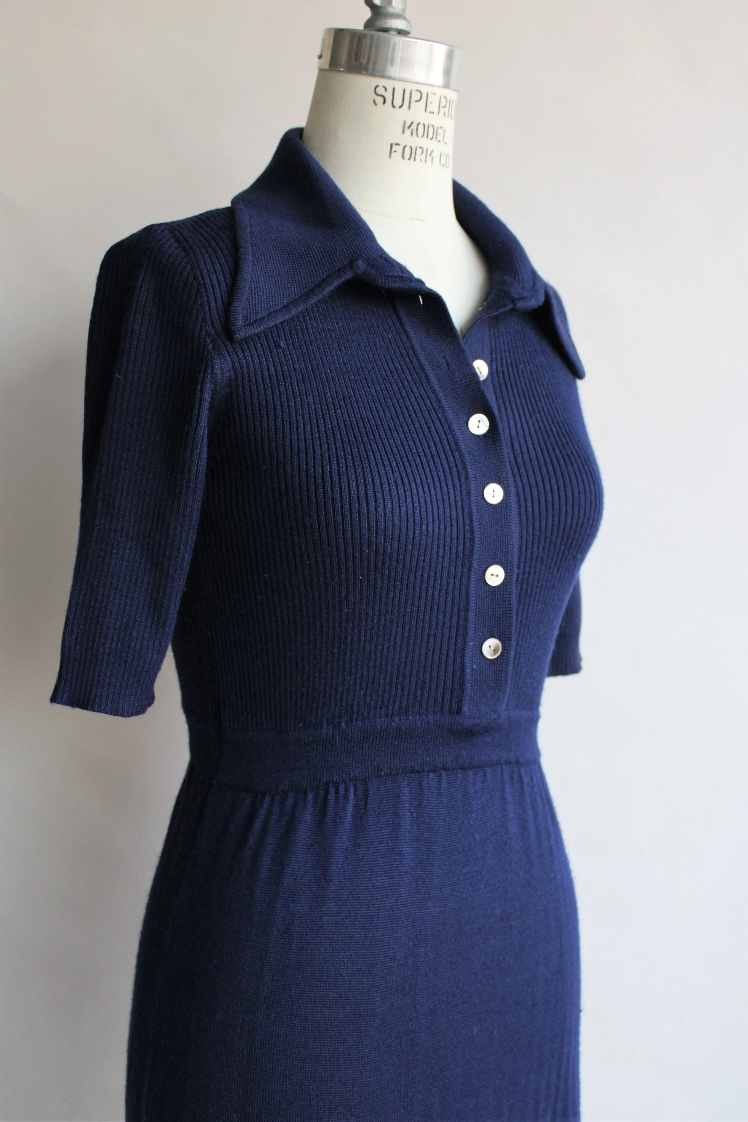 Vintage 1970s Navy Blue Knit Dress