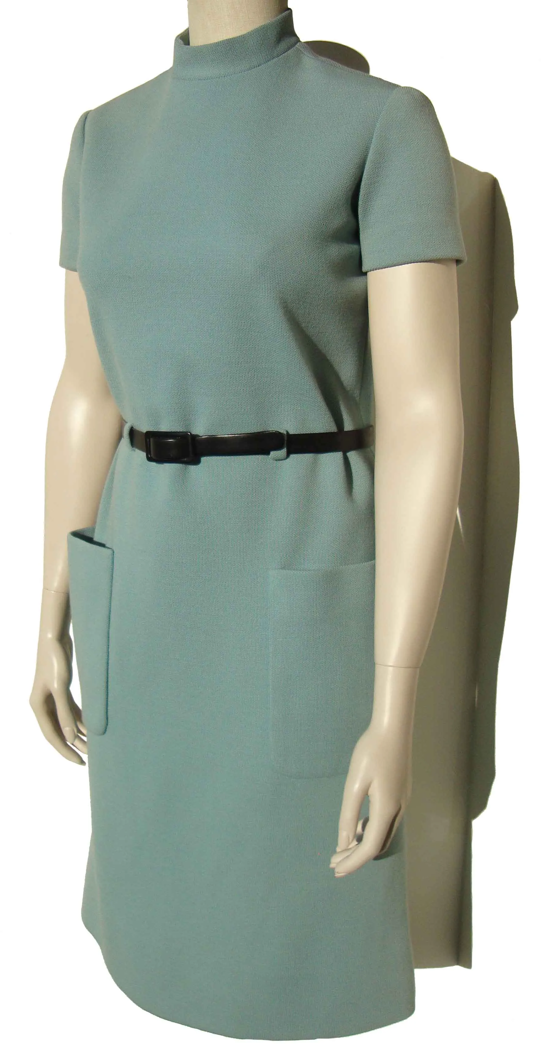 Vintage 60s Norman Norell Dress Powder Blue Wool Knit M