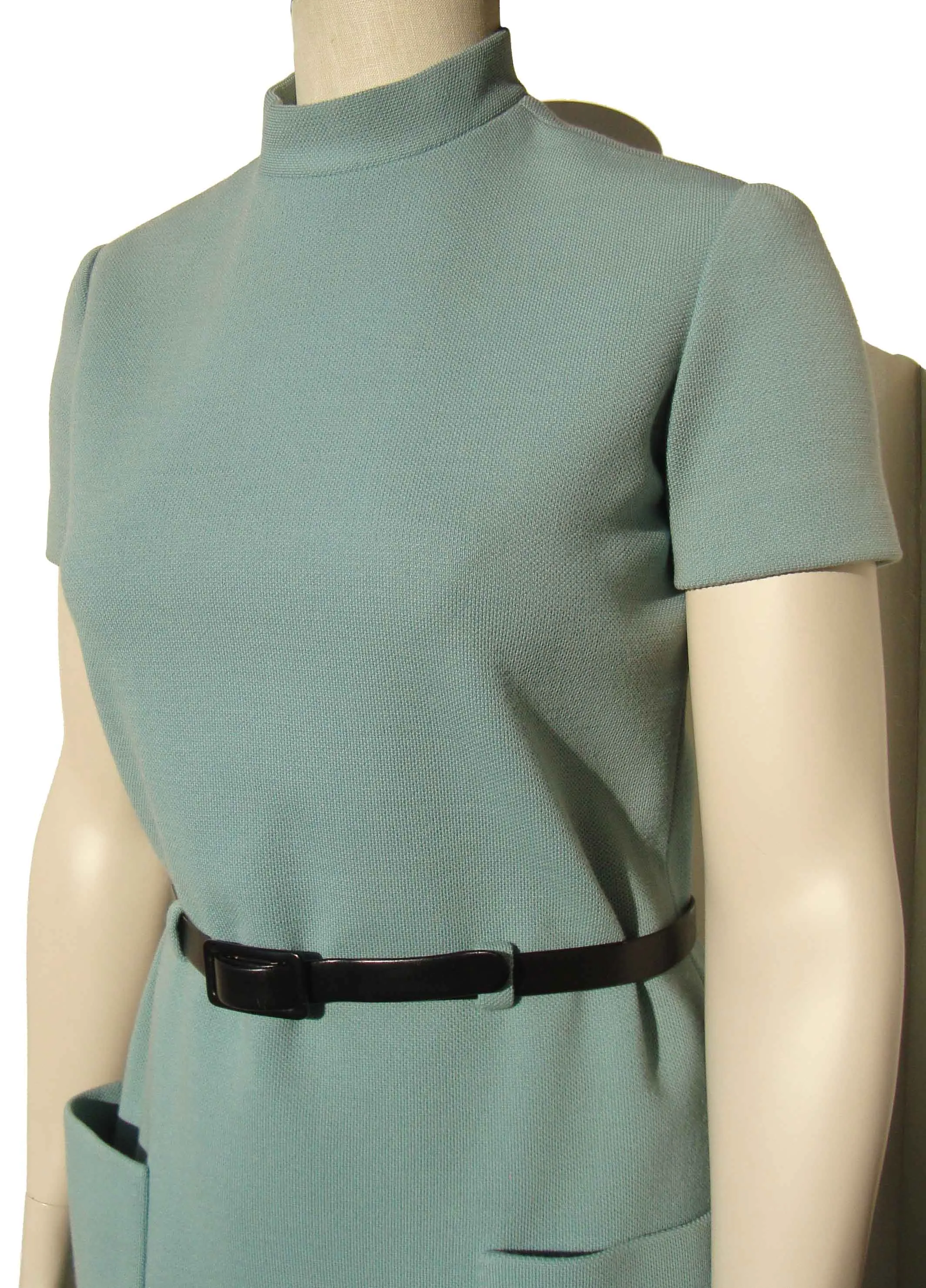 Vintage 60s Norman Norell Dress Powder Blue Wool Knit M