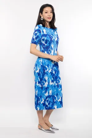 Voon Pleated Dress in Blue Sea