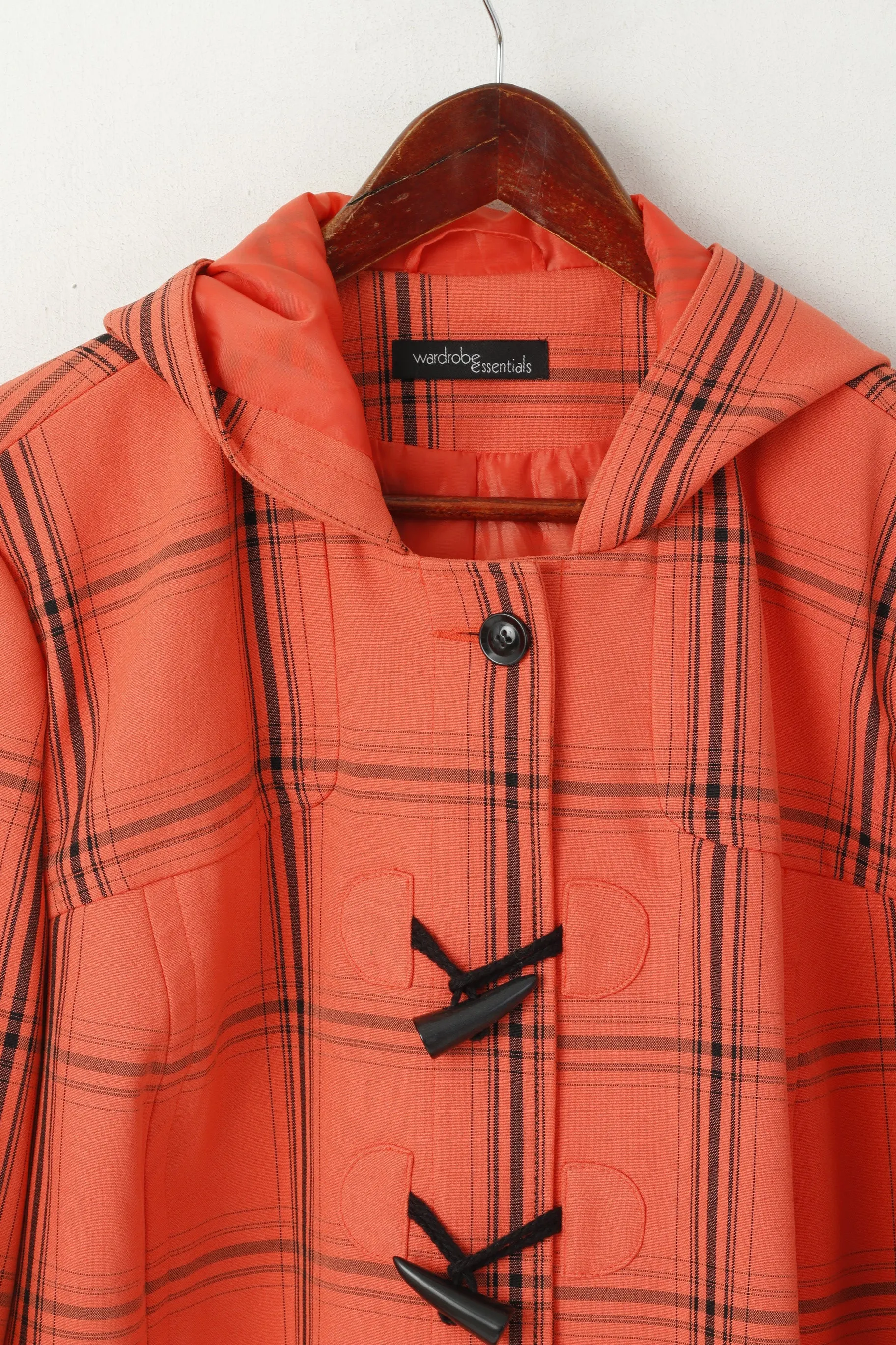 Wardrobe Essentials Women 24 52 XXL Duffle Coat Coral Check  Hooded Top