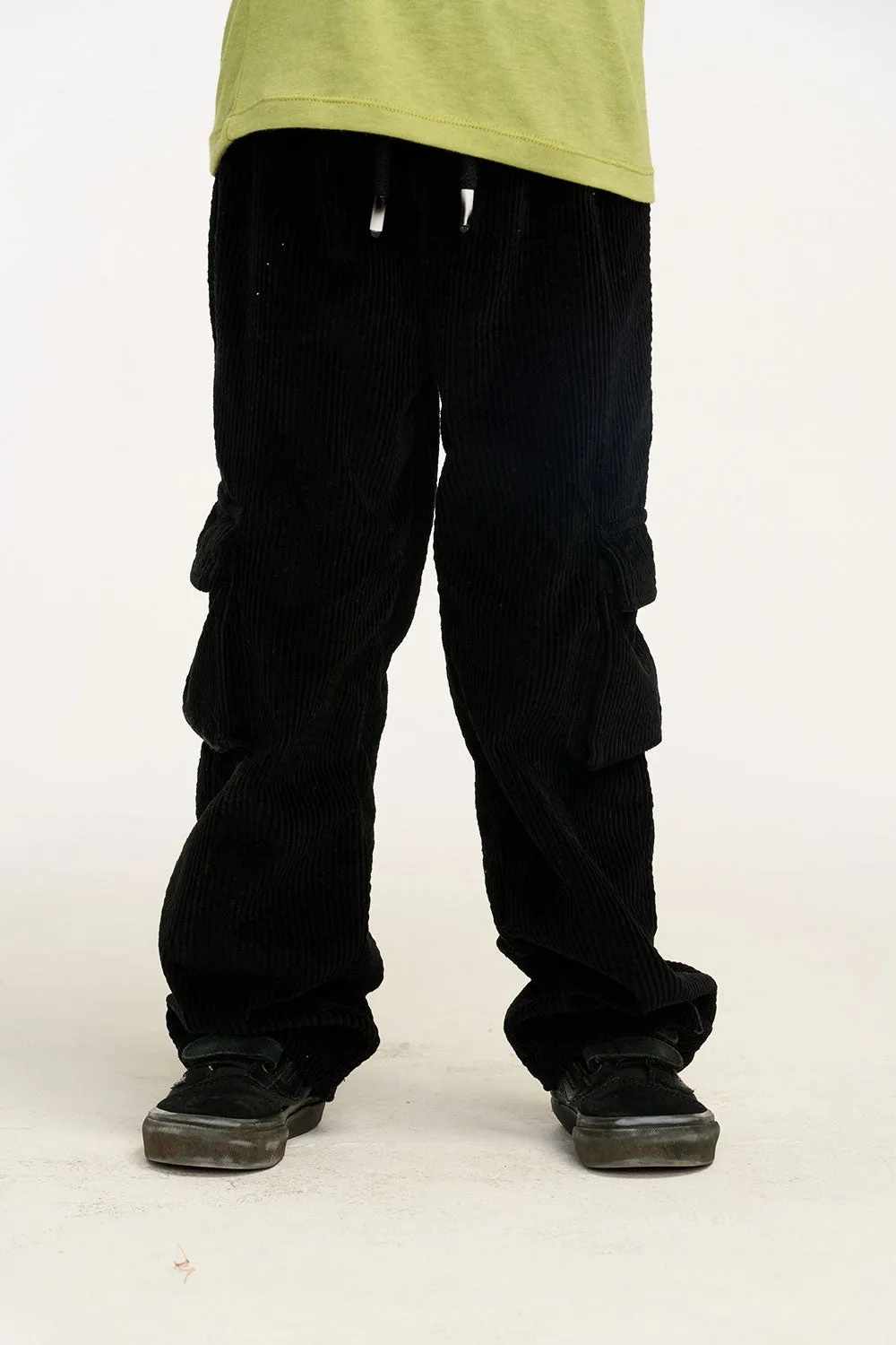 Wes Raven Black Corduroy Cargo Pants