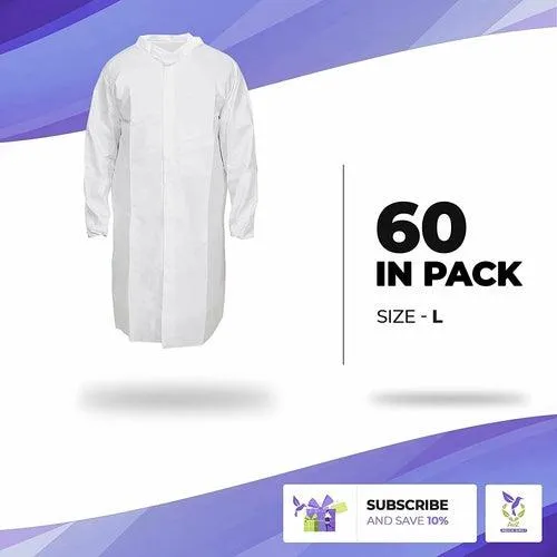 White Disposable Lab Coats. Pack of 60 Unisex Lab Coats Large. Blend