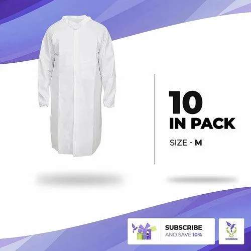 White Disposable Lab Coats. Pack of 60 Unisex Lab Coats Large. Blend