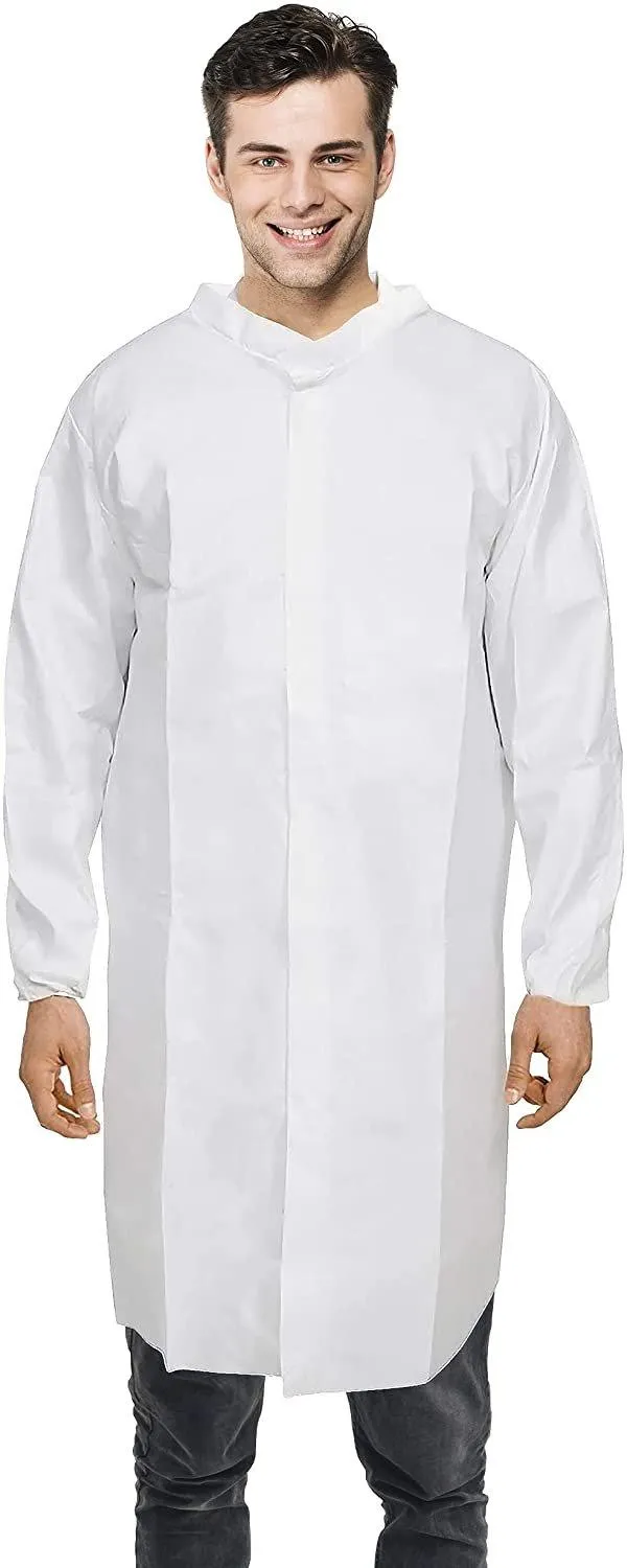 White Disposable Lab Coats. Pack of 60 Unisex Lab Coats Large. Blend