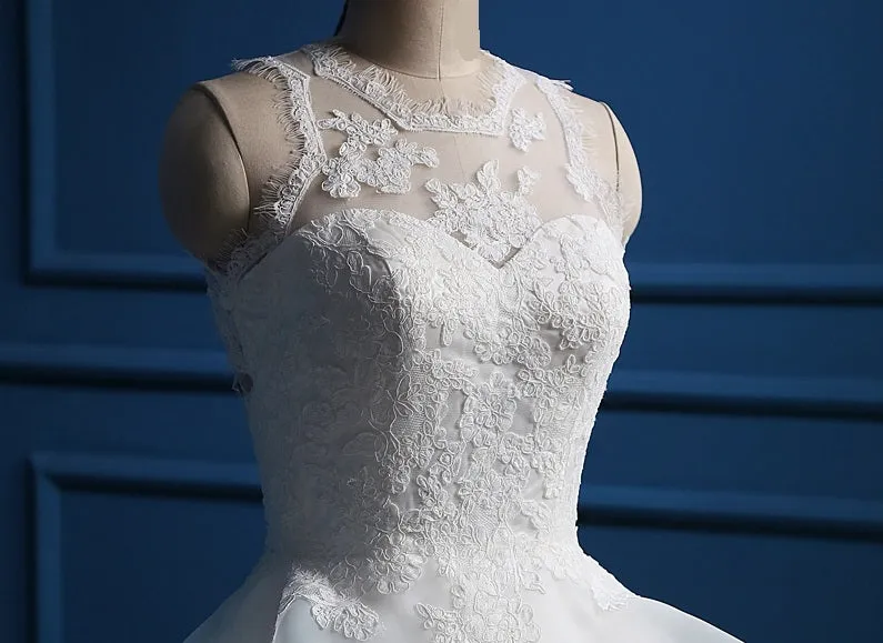 White Ivory Wedding Dresses with Ruffles Cut Out Back