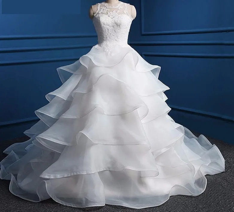 White Ivory Wedding Dresses with Ruffles Cut Out Back