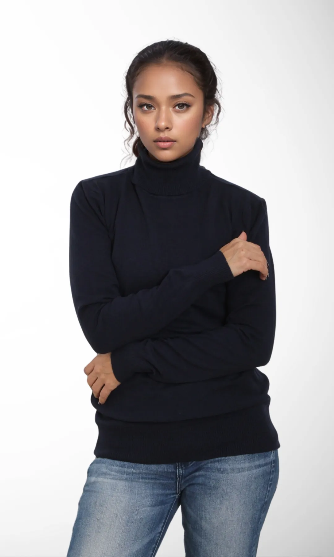 Women Turtleneck Knitwear Sweater (Dark Blue)