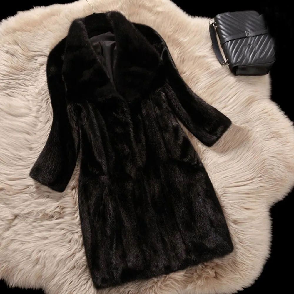 Women's Genuine Mink Fur Coat Women Jacket Long Overcoat  16176