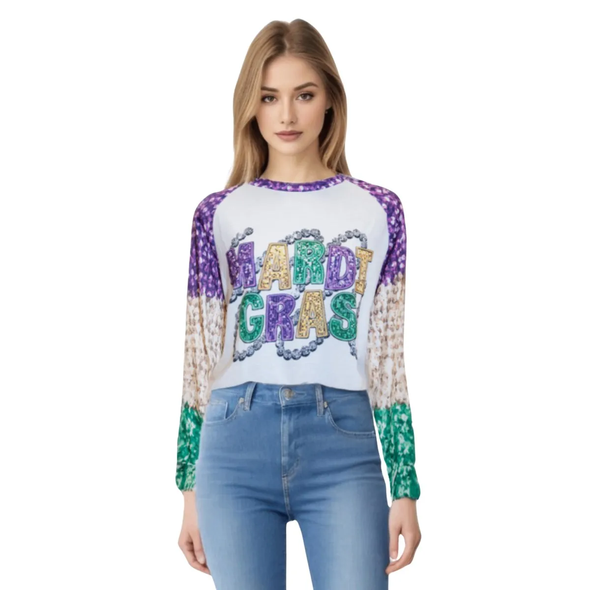 Women's Mardi Gras Print Crew Neck #3