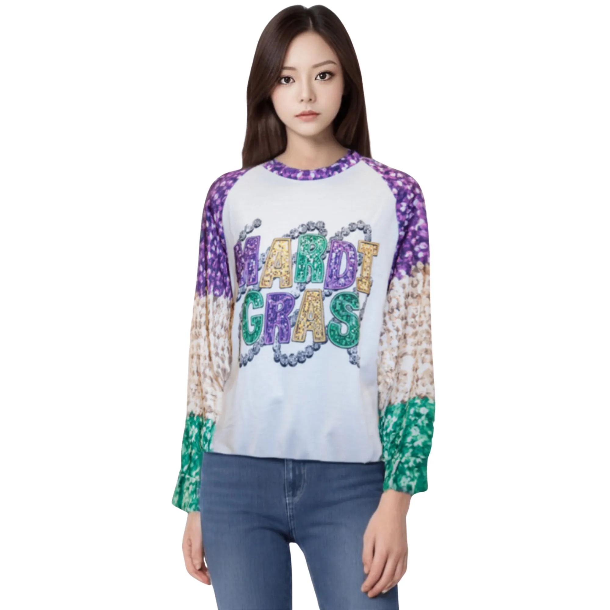 Women's Mardi Gras Print Crew Neck #3