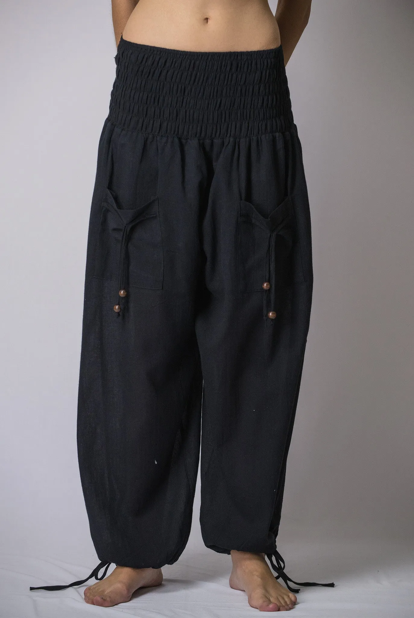 Womens Solid Color Smocked Waist Pants in Black