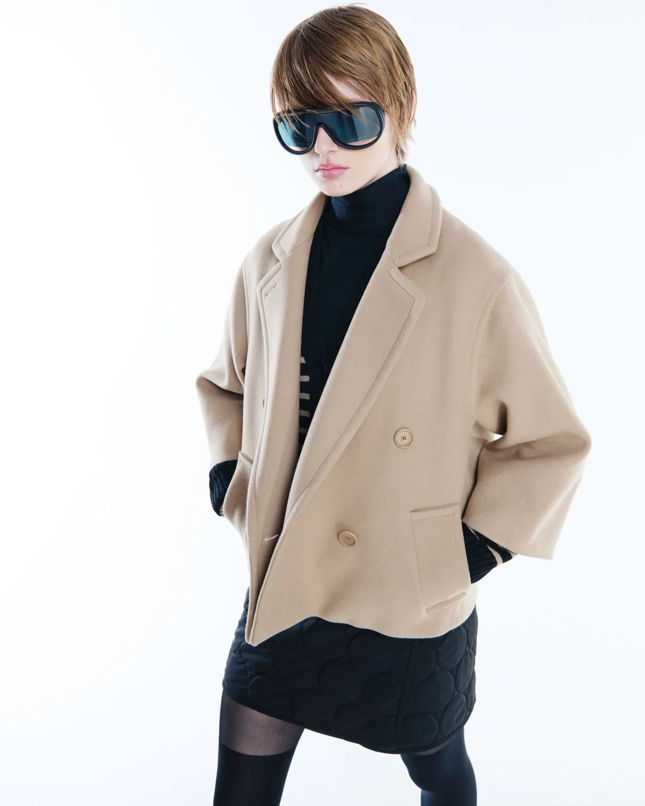 Wool Blend Car Coat with Bracelet Sleeves