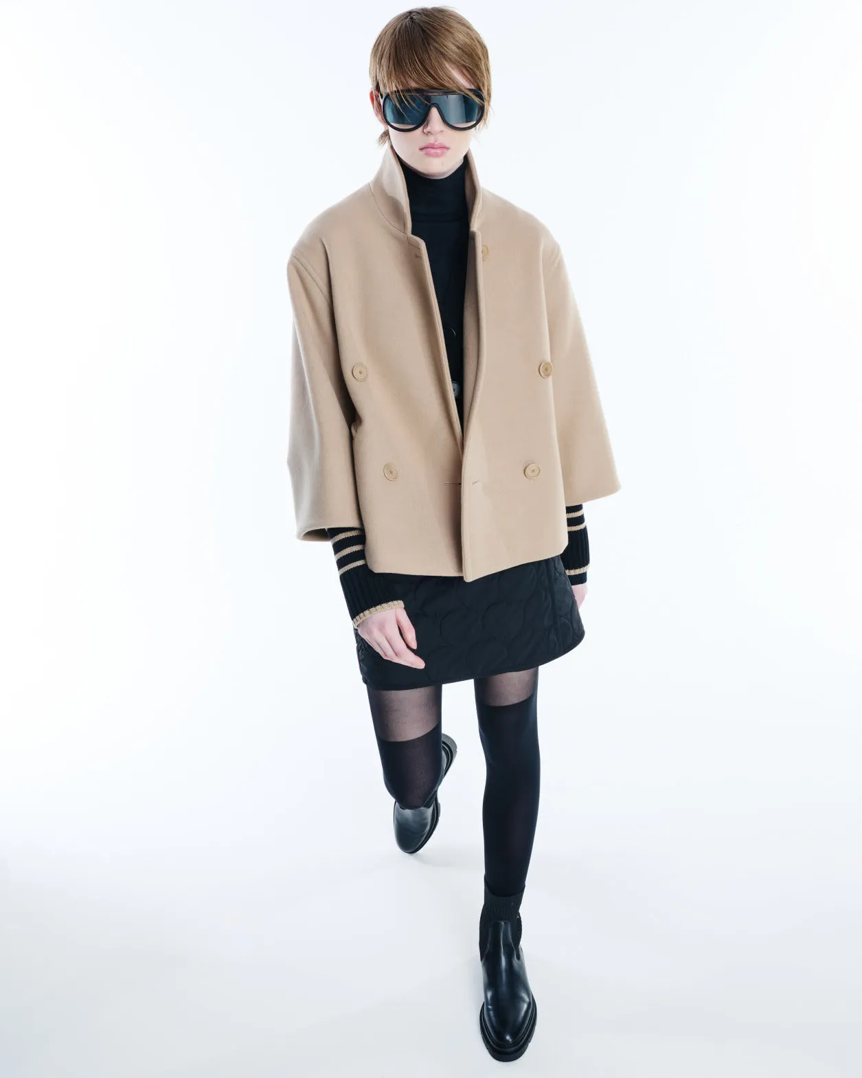 Wool Blend Car Coat with Bracelet Sleeves