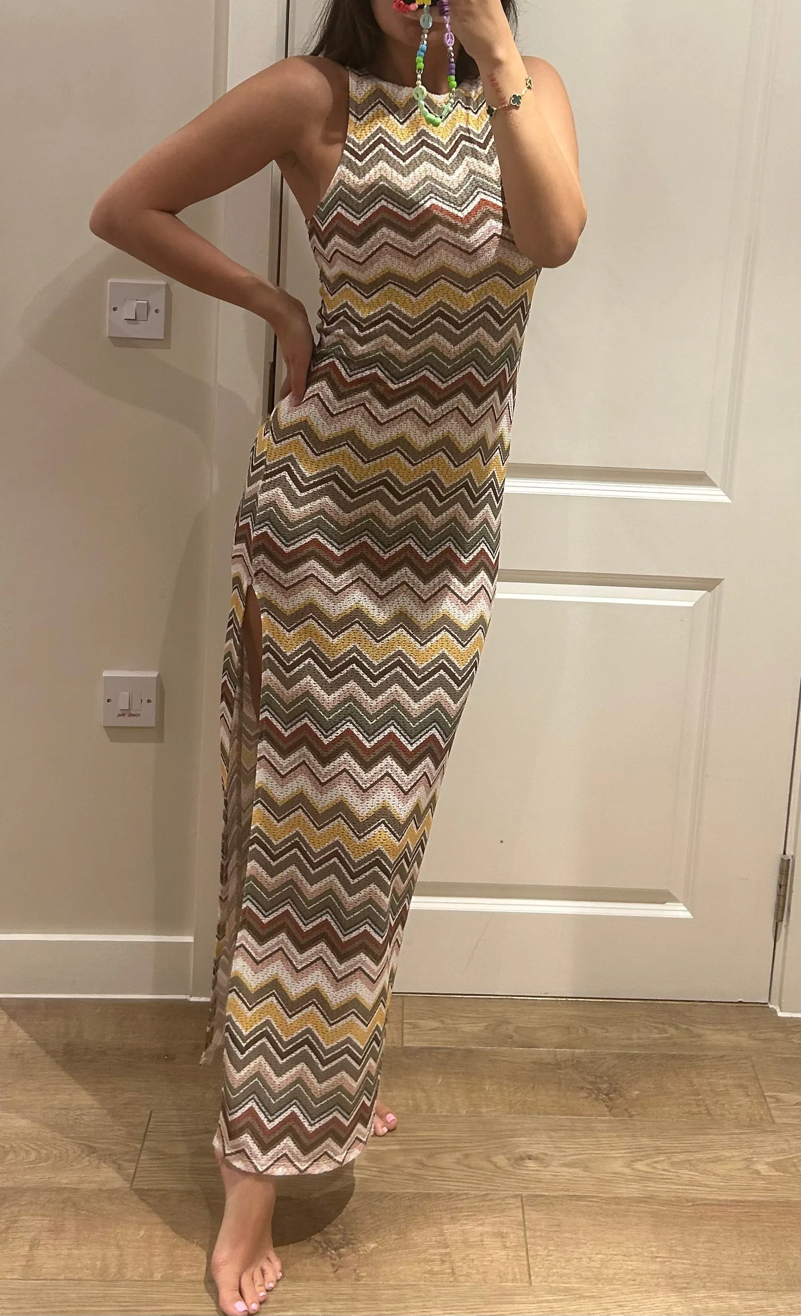 Zig Zag Print Split Maxi Dress