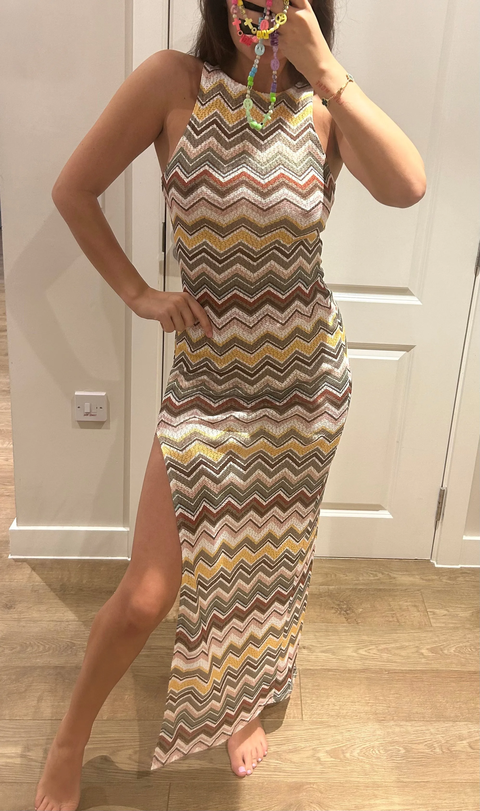 Zig Zag Print Split Maxi Dress